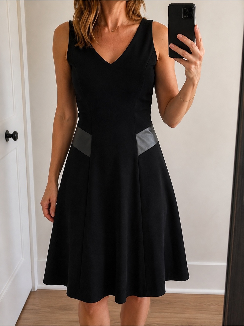 Ralph Lauren classic dress black stretchy jersey faux leather sleeveless size 8